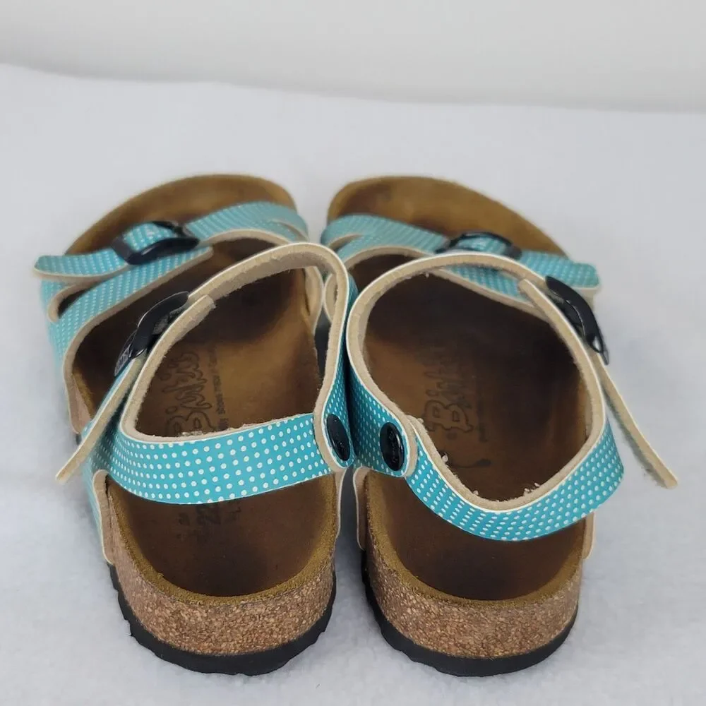 Birkenstock Turquoise White Polka Dot  Sandals Sz 34 Kids 3.5 Strappy Leather